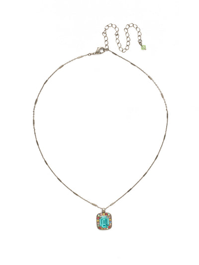 Opulent Octagon Pendant Necklace - NDQ50ASVH - A central crystal surrounded by petite gems in a rectangular setting.