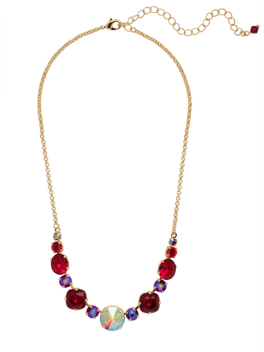 Half Circle Tennis Necklace - NDQ51BGCB - <p>A more understated version of our Full Circle Necklace, this style features a circular rivoli crystal mixed with round and oval gems. From Sorrelli's Cranberry collection in our Bright Gold-tone finish.</p>