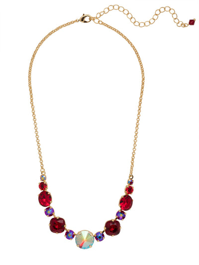 Half Circle Tennis Necklace - NDQ51BGCB - <p>A more understated version of our Full Circle Necklace, this style features a circular rivoli crystal mixed with round and oval gems. From Sorrelli's Cranberry collection in our Bright Gold-tone finish.</p>