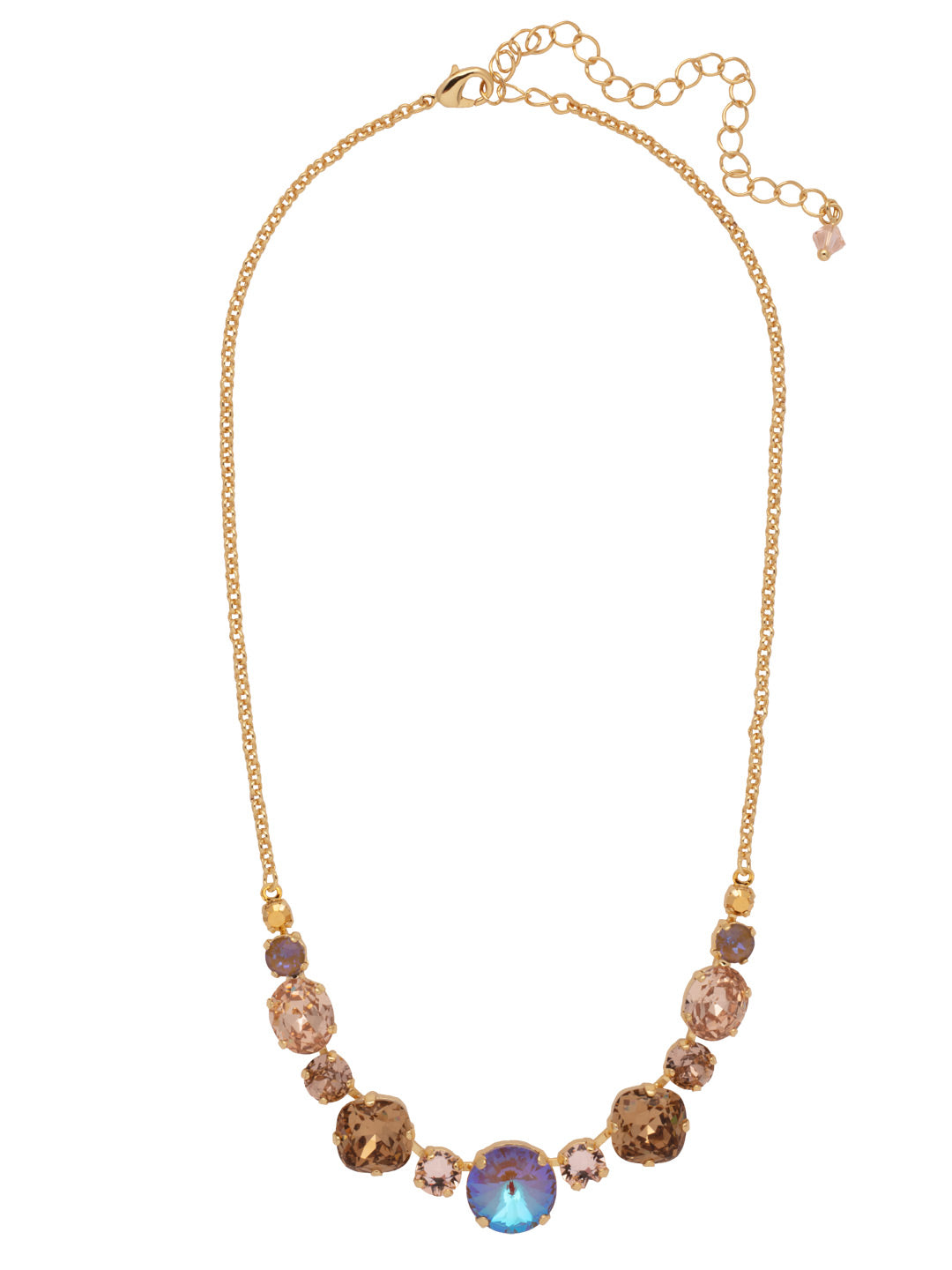 Half Circle Tennis Necklace - NDQ51BGRSU - <p>A more understated version of our Full Circle Necklace, this style features a circular rivoli crystal mixed with round and oval gems. From Sorrelli's Raw Sugar collection in our Bright Gold-tone finish.</p>