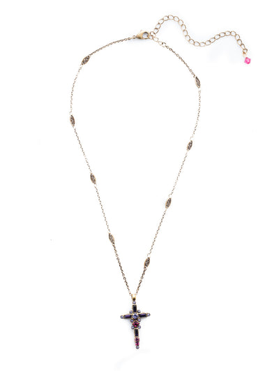 Dierdre Cross Pendant Necklace - NDQ54AGDCS - <p>A truly divine pendant. This delicate cross necklace features multi-cut crystals in an antique inspired setting. This crystal cross necklace offers movement on the chain for ease of wear. From Sorrelli's Duchess collection in our Antique Gold-tone finish.</p>