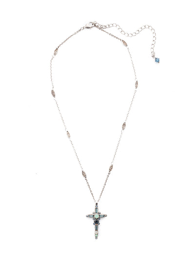 Dierdre Cross Pendant Necklace - NDQ54ASNFT - A truly divine pendant. This delicate cross necklace features multi-cut crystals in an antique inspired setting. This crystal cross necklace offers movement on the chain for ease of wear. From Sorrelli's Night Frost collection in our Antique Silver-tone finish.
