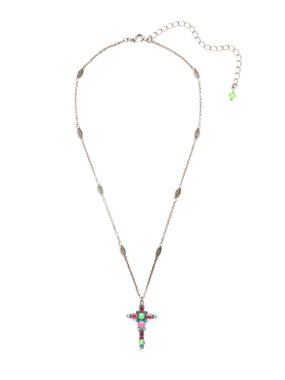 Dierdre Cross Pendant Necklace - NDQ54ASWDW - <p>A truly divine pendant. This delicate cross necklace features multi-cut crystals in an antique inspired setting. This crystal cross necklace offers movement on the chain for ease of wear. From Sorrelli's Wild Watermelon collection in our Antique Silver-tone finish.</p>
