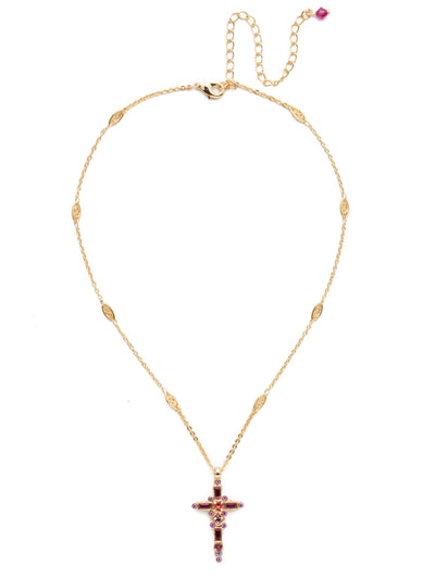 Dierdre Cross Pendant Necklace - NDQ54BGBGA - A truly divine pendant. This delicate cross necklace features multi-cut crystals in an antique inspired setting. This crystal cross necklace offers movement on the chain for ease of wear. From Sorrelli's Begonia collection in our Bright Gold-tone finish.