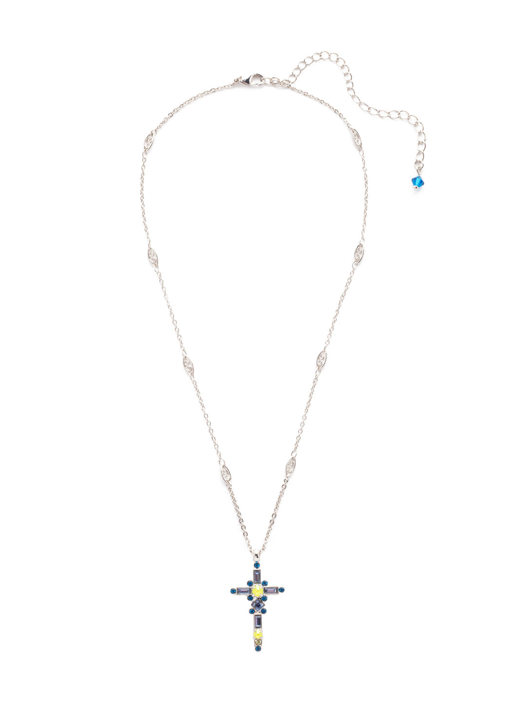 Dierdre Cross Pendant Necklace - NDQ54PDBPY - <p>A truly divine pendant. This delicate cross necklace features multi-cut crystals in an antique inspired setting. This crystal cross necklace offers movement on the chain for ease of wear. From Sorrelli's Blue Poppy collection in our Palladium finish.</p>