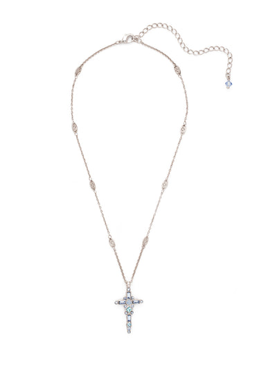 Dierdre Cross Pendant Necklace - NDQ54PDWNB - <p>A truly divine pendant. This delicate cross necklace features multi-cut crystals in an antique inspired setting. This crystal cross necklace offers movement on the chain for ease of wear. From Sorrelli's Windsor Blue collection in our Palladium finish.</p>