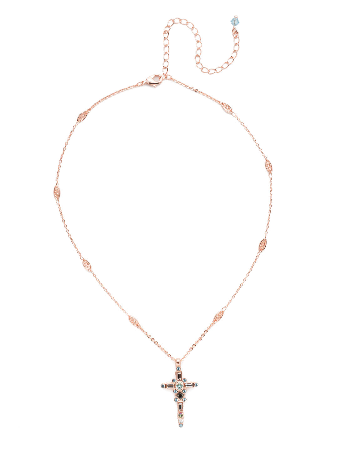 Dierdre Cross Pendant Necklace - NDQ54RGCAZ - A truly divine pendant. This delicate cross necklace features multi-cut crystals in an antique inspired setting. This crystal cross necklace offers movement on the chain for ease of wear. From Sorrelli's Crystal Azure collection in our Rose Gold-tone finish.