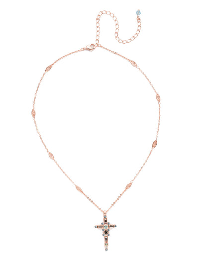 Dierdre Cross Pendant Necklace - NDQ54RGCAZ - A truly divine pendant. This delicate cross necklace features multi-cut crystals in an antique inspired setting. This crystal cross necklace offers movement on the chain for ease of wear. From Sorrelli's Crystal Azure collection in our Rose Gold-tone finish.