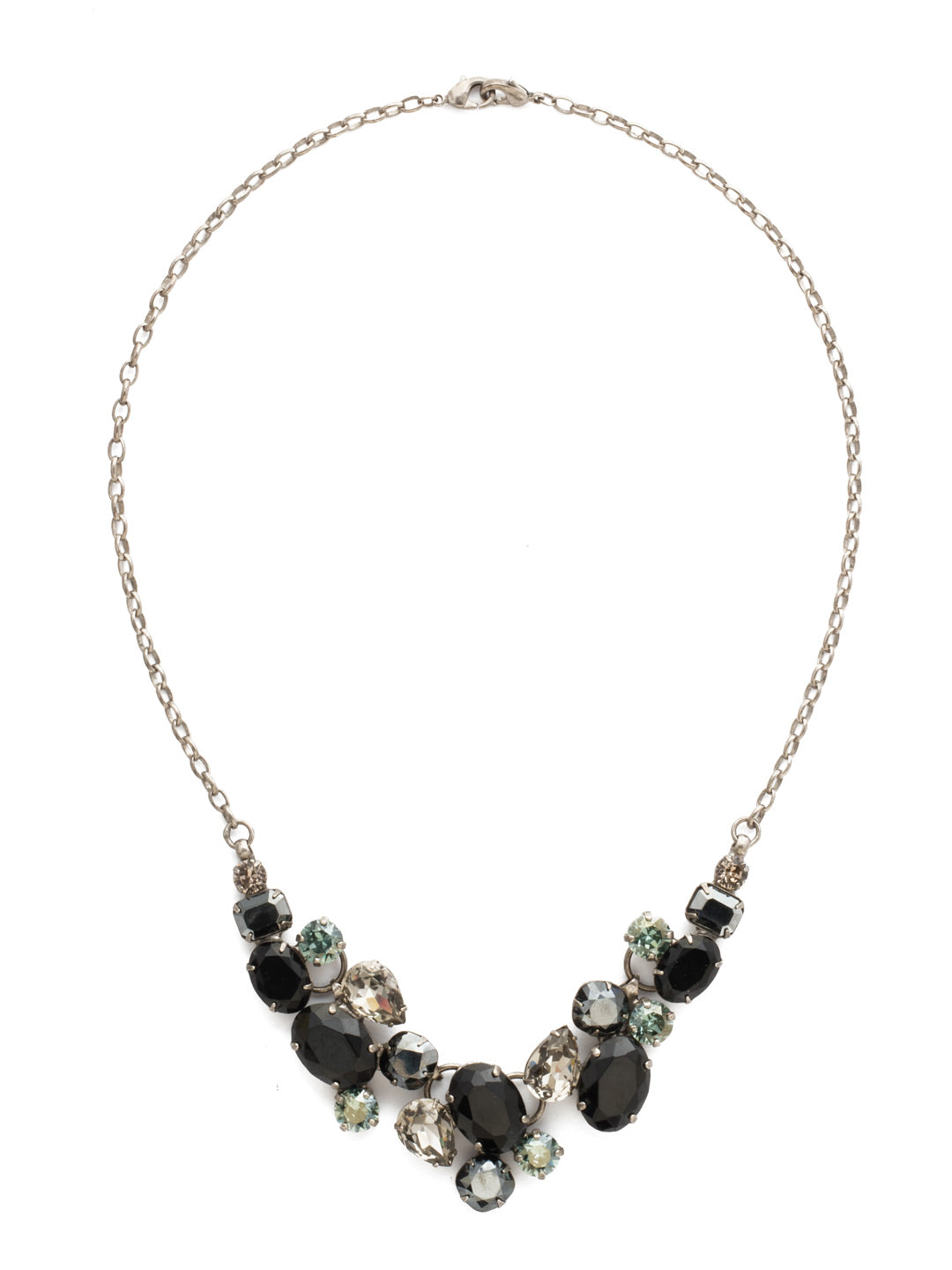 Forget-Me-Not Necklace Bib Necklace - NDQ6ASBON - <p>Captivating clusters of oval, pear, emerald, cushion and round cut crystals form a design that's fun and easy with sparkle for days! This style also features a double lobster claw closure which allows for extreme length adjustment and easy layering with other necklaces. From Sorrelli's Black Onyx collection in our Antique Silver-tone finish.</p>