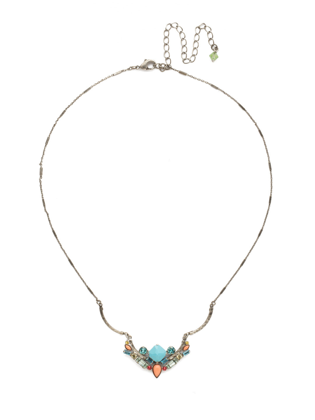 Cassia Necklace - NDR9ASVH - <p>Slim baguettes and petite crystal rounds nestle between pear and diamond-shaped cabochons for a modern mixture of semi-precious and sparkle. From Sorrelli's Vivid Horizons collection in our Antique Silver-tone finish.</p>