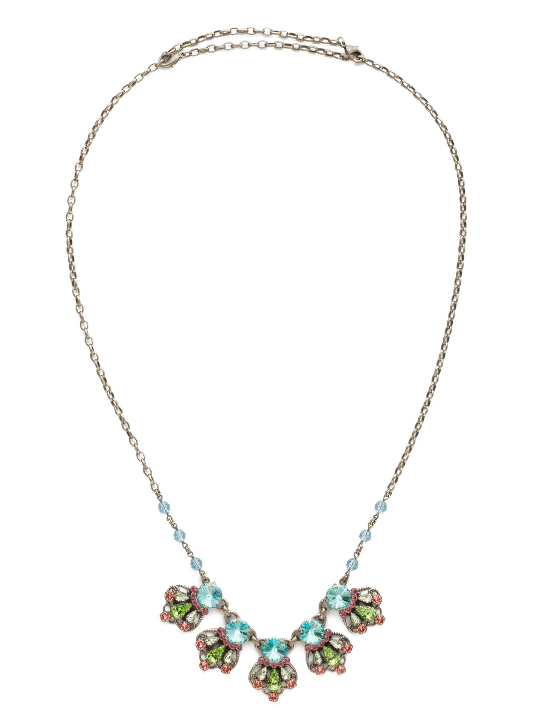 Alstromeria Necklace - NDS21ASVH - <p>Fan-shaped crystal clusters and accent beads adorn this long-strand stunner. This style also features a double lobster claw closure which allows for extreme length adjustment and easy layering with other necklaces. From Sorrelli's Vivid Horizons collection in our Antique Silver-tone finish.</p>