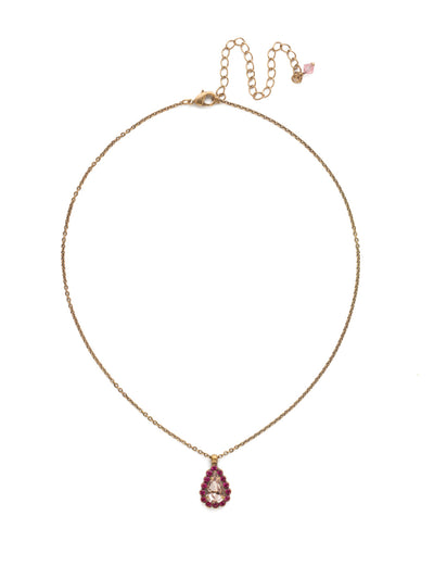 Arum Necklace - NDS22AGRS - A pear shaped crystal pendant is outlined in petite rounds. Wear alone for subtle sparkle or pair with other necklaces for added flair.