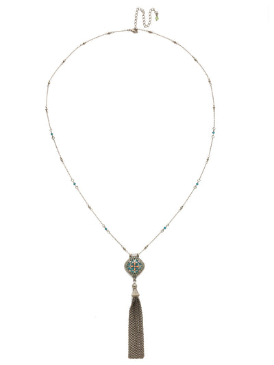 Freesia Necklace - NDS27ASVH - <p>Classic Sorrelli style abounds in this long-strand tassel pendant. The intricate styling of the central cabochon features detailed metalwork and inlaid semi-precious stones. From Sorrelli's Vivid Horizons collection in our Antique Silver-tone finish.</p>