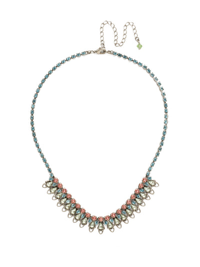 Mallow Necklace Tennis Necklace - NDS33ASVH - <p>Rows of round stones and teardrop crystals are set upon filigree metal findings for a modern, yet whimsical feel. A rhinestone chain completes this look for all-around allure. From Sorrelli's Vivid Horizons collection in our Antique Silver-tone finish.</p>