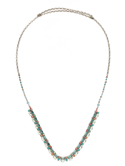 Salvia Necklace Tennis Necklace - NDS38ASVH - <p>Its all in the details! Alternating semi-precious stones and crescent-shaped crystals accented with a beaded chain give this necklace a unique design. From Sorrelli's Vivid Horizons collection in our Antique Silver-tone finish.</p>