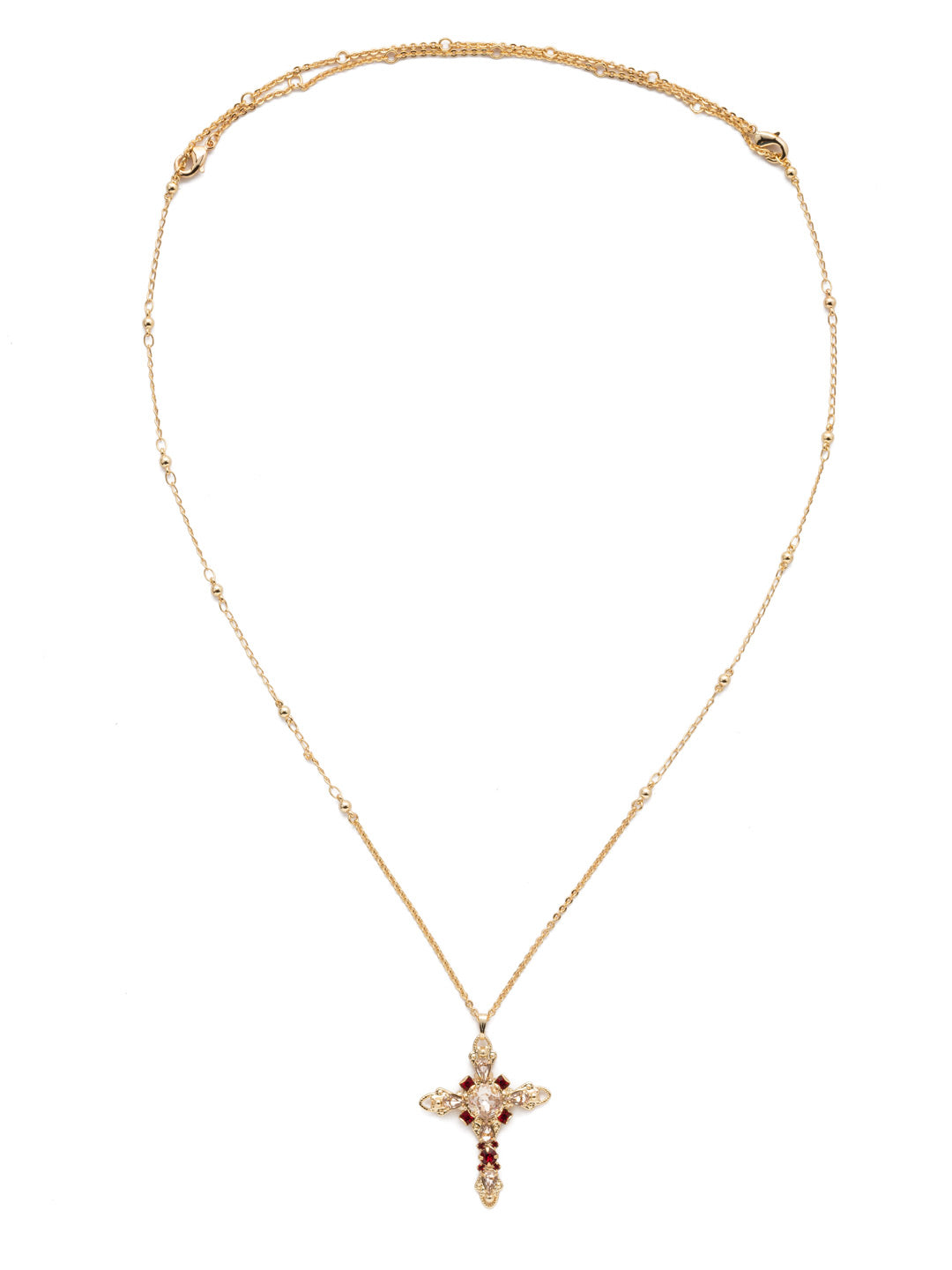 Elowen Pendant Necklace - NDS3BGSRC - This long-strand cross is full of delicate detail, from its decorative chain to the brilliant mix of crystal shapes. This style also features a double lobster claw closure which allows for extreme length adjustment and easy layering with other necklaces. From Sorrelli's Scarlet Champagne  collection in our Bright Gold-tone finish.