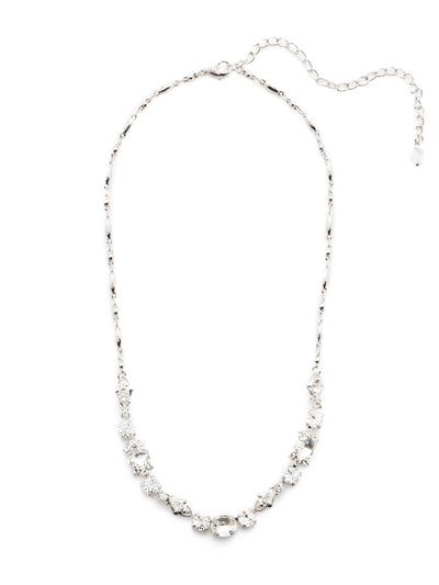 Saffron Tennis Necklace - NDS48RHCRY - <p>This demure half line necklace boasts round, oval, teardrop and cushion cut crystals accented by a decorative chain. From Sorrelli's Crystal collection in our Palladium Silver-tone finish.</p>