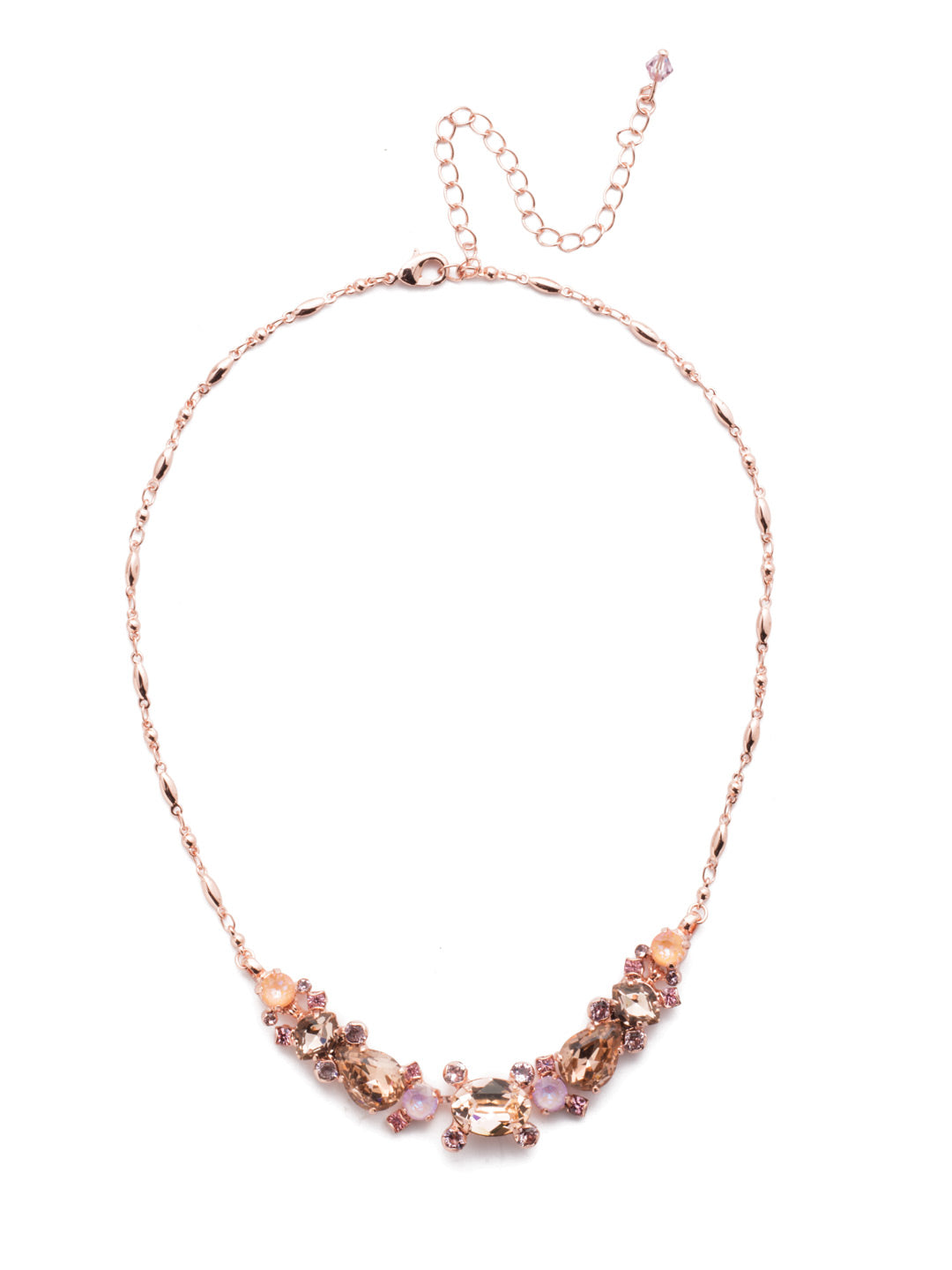 Laurel Tennis Necklace - NDS49RGLVP - <p>A large oval crystal takes center stage in the Laurel necklace, flanked by large pear and marquise cut crystals. Sprinkle in some small round cut stones and you've got the perfect recipe for style! From Sorrelli's Lavender Peach collection in our Rose Gold-tone finish.</p>