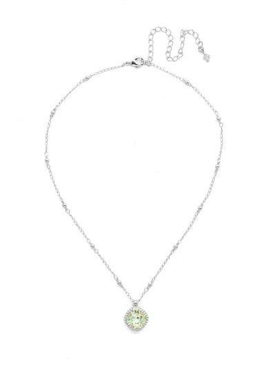 Cushion-Cut Pendant Necklace - NDS50PDMIN - <p>Elevate your jewelry collection with this artisanally handcrafted pendant necklace. The solitaire 12mm cushion cut crystal is surrounded by a beautifully scalloped edge, creating a unique and eye-catching design. The little ball details along the chain add a touch of character. This adjustable necklace features a 16 inch chain with a 4 inch extension, complete with a delicate charm, for a versatile fit. Whether you're looking for a special gift or a treat for yourself, this handcrafted necklace is a stylish and timeless choice. From Sorrelli's Mint collection in our Palladium finish.</p>