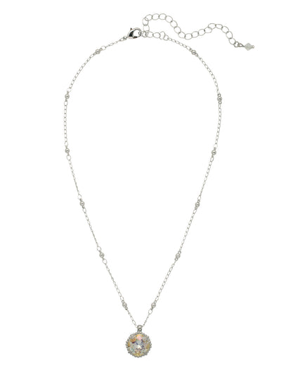 Cushion-Cut Pendant Necklace - NDS50RHCCH - <p>Elevate your jewelry collection with this artisanally handcrafted pendant necklace. The solitaire 12mm cushion cut crystal is surrounded by a beautifully scalloped edge, creating a unique and eye-catching design. The little ball details along the chain add a touch of character. This adjustable necklace features a 16 inch chain with a 4 inch extension, complete with a delicate charm, for a versatile fit. Whether you're looking for a special gift or a treat for yourself, this handcrafted necklace is a stylish and timeless choice. From Sorrelli's Crystal Champagne collection in our Palladium Silver-tone finish.</p>