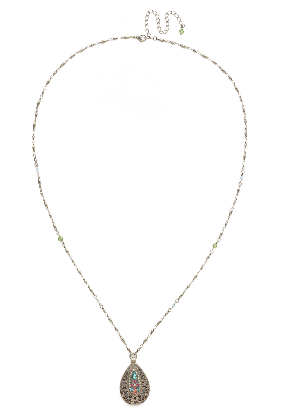 Cosmos Necklace - NDS5ASVH - <p>A pear-shaped filigree setting showcases a subtle crystal pattern composed of round and teardrop stones. From Sorrelli's Vivid Horizons collection in our Antique Silver-tone finish.</p>