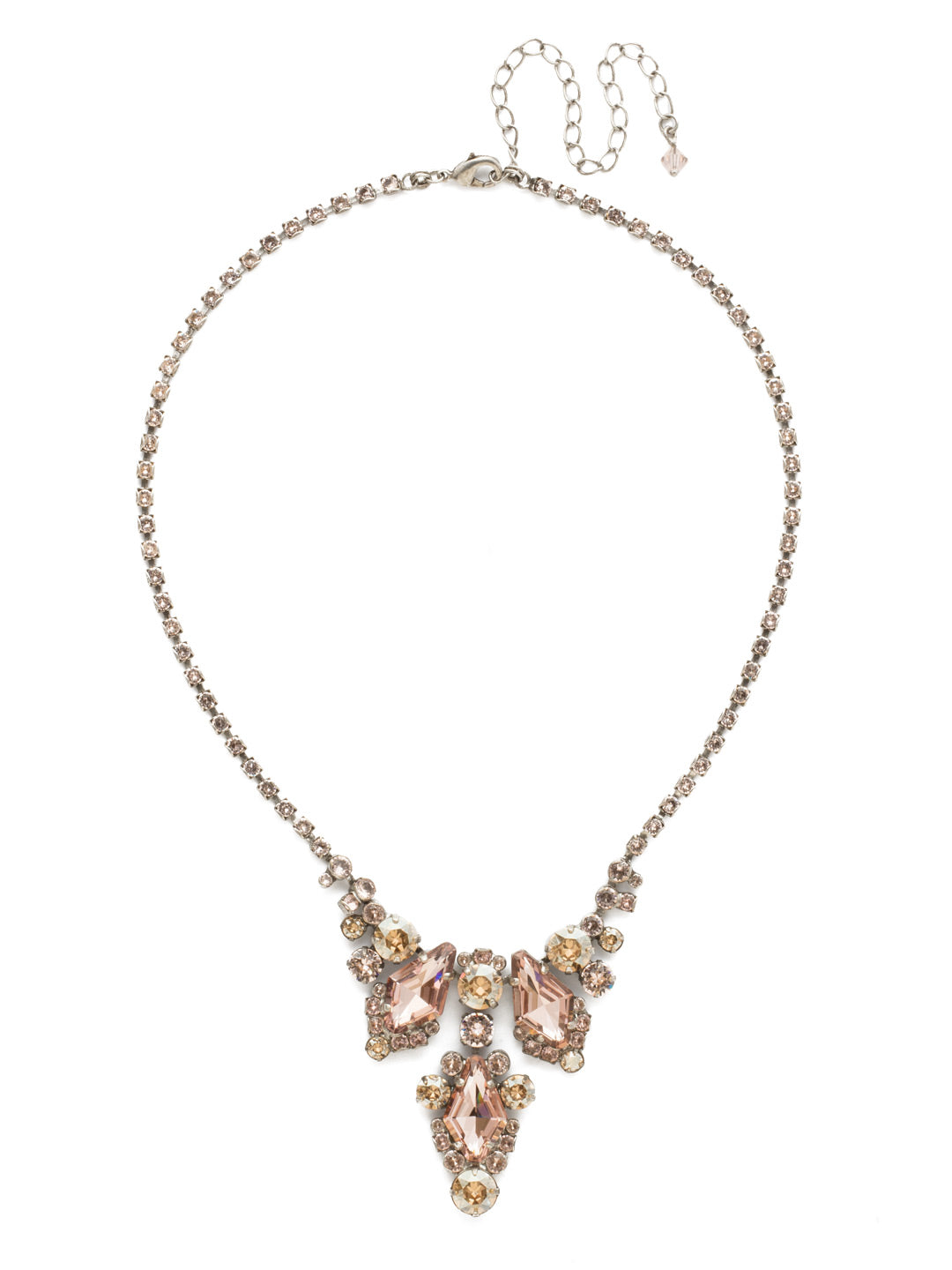 Alder Statement Necklace - NDT10ASSBL - <p>Three rhombus crystals are accented with glimmering rounds in this simple, chic style. From Sorrelli's Satin Blush collection in our Antique Silver-tone finish.</p>