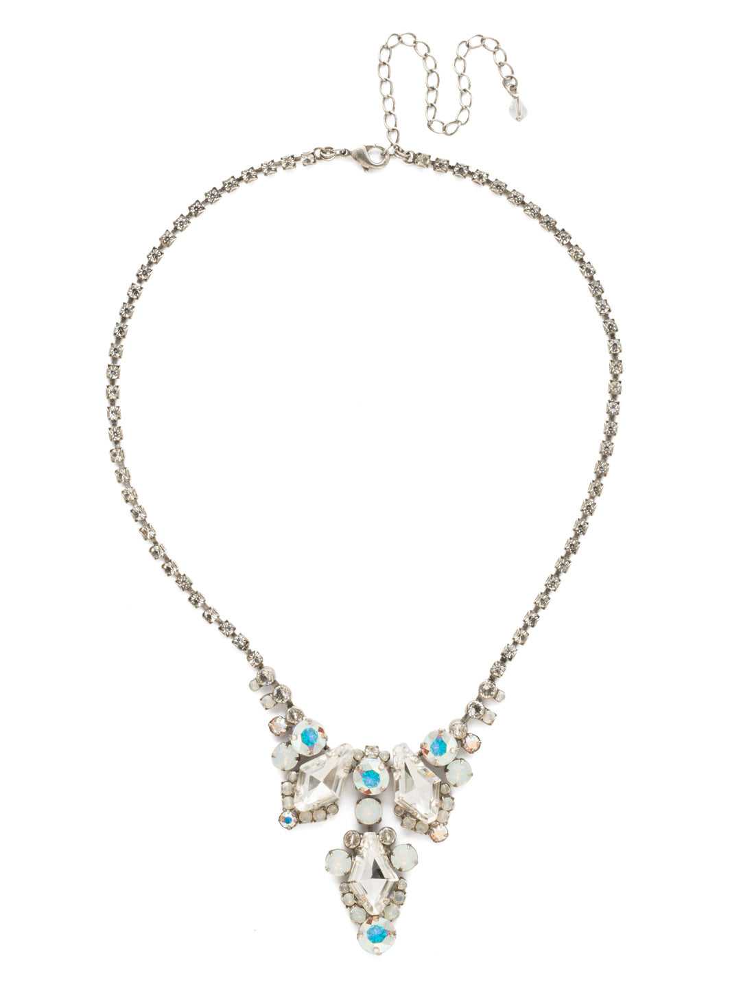 Alder Statement Necklace - NDT10ASWBR - <p>Three rhombus crystals are accented with glimmering rounds in this simple, chic style. From Sorrelli's White Bridal collection in our Antique Silver-tone finish.</p>