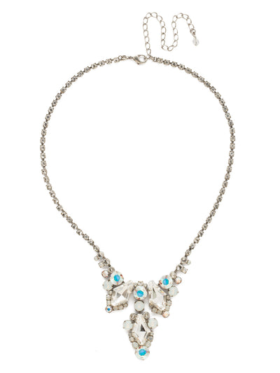 Alder Statement Necklace - NDT10ASWBR - Three rhombus crystals are accented with glimmering rounds in this simple, chic style. From Sorrelli's White Bridal collection in our Antique Silver-tone finish.
