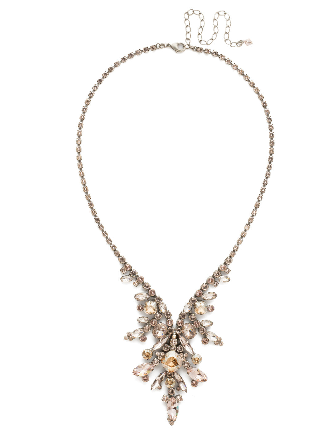 Aubretia Necklace - NDT16ASSBL - <p>Navette and round crystals radiate from a central cushion cut stone in this statement style. From Sorrelli's Satin Blush collection in our Antique Silver-tone finish.</p>