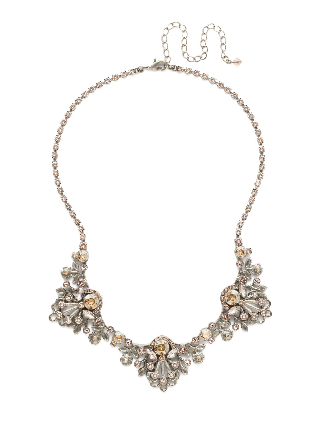 Linden Statement Necklace - NDT18ASSBL - <p>Feminine, floral metalwork is accented with a mixture of round and navette crystals. From Sorrelli's Satin Blush collection in our Antique Silver-tone finish.</p>