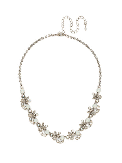 Linden Necklace Tennis Necklace - NDT19ASWBR - <p>Feminine, floral metalwork is accented with a mixture of round and navette crystals. From Sorrelli's White Bridal collection in our Antique Silver-tone finish.</p>
