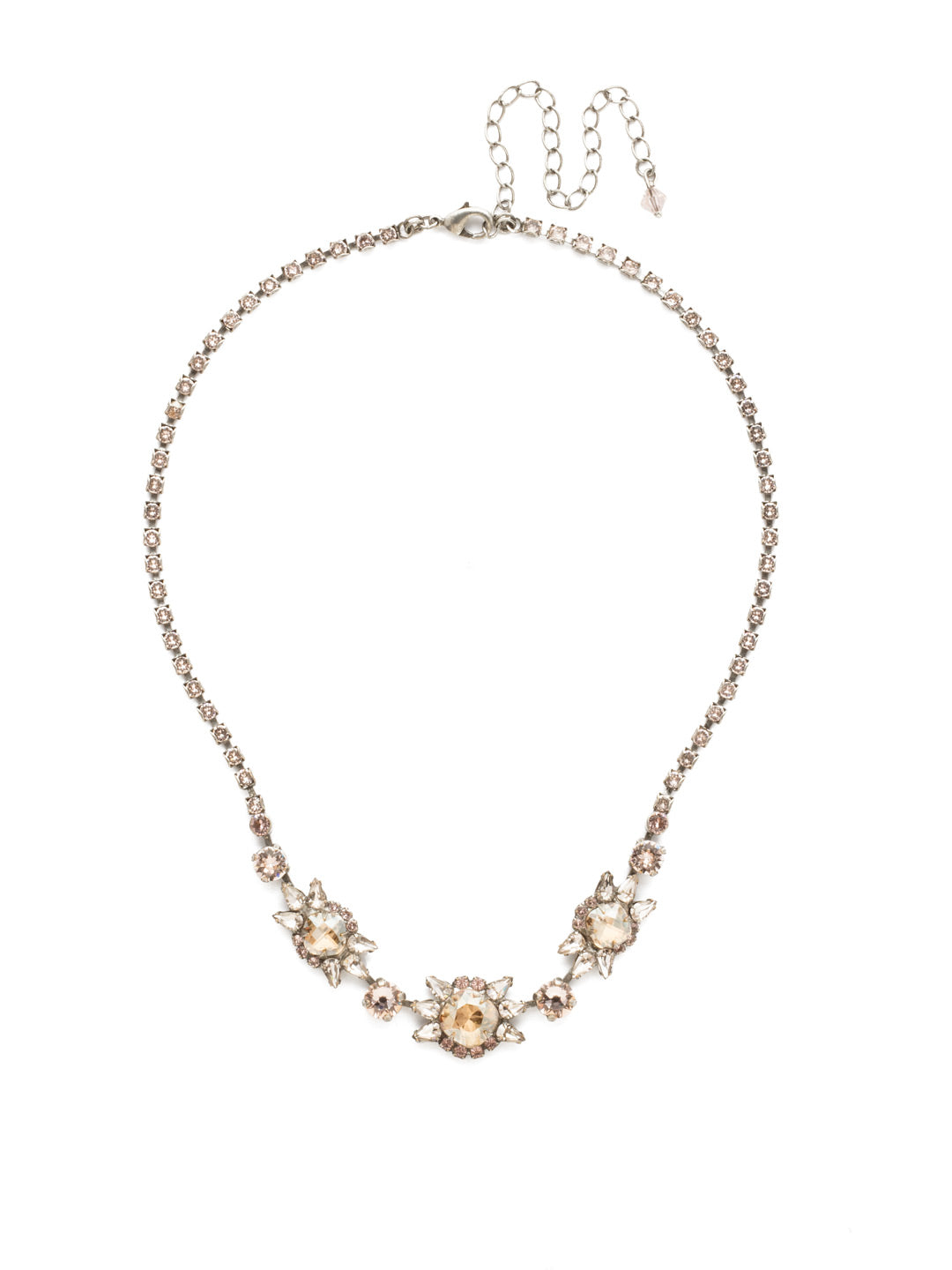 Silene Necklace Tennis Necklace - NDT1ASSBL - <p>Three ornately set cushion cut crystals are the highlight of this whimsical, timeless necklace. From Sorrelli's Satin Blush collection in our Antique Silver-tone finish.</p>