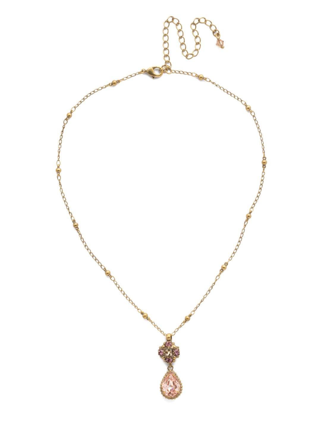 Posey Pendant Necklace - NDT8AGBCM - <p>A pear shaped crystals set in decorative edging sits below a vintage inspired crystal cluster for a unique design. From Sorrelli's Beach Comber collection in our Antique Gold-tone finish.</p>