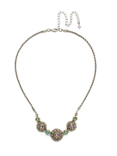 Snapdragon Necklace - NDU20ASLPA - A thick chain enclosed by a ball and chain clasp with a coupling of round crystals finalize this style.