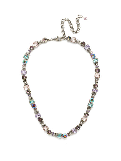 Orchid Necklace - NDU23ASLPA - Complete with a pattern arrangement of round and square crystals enclosed by a ball and chain clasp.