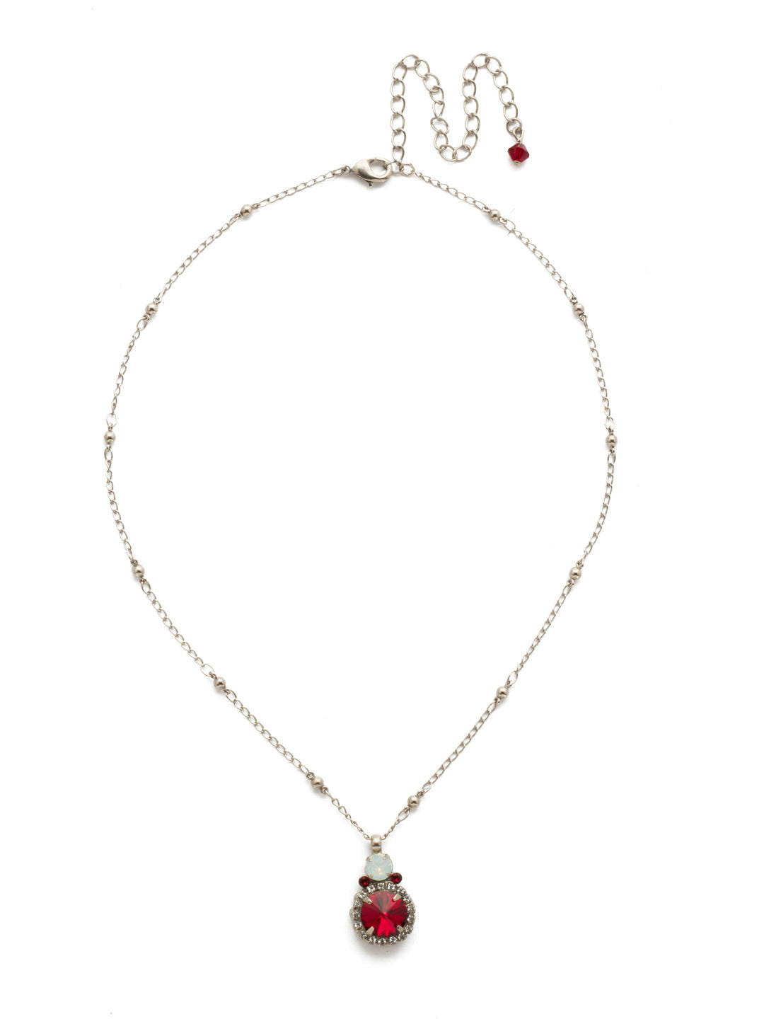 Embellished Rivoli Pendant Necklace - NDU44ASCP - <p>A central round rivoli cut crystal is encircled with delicate rhinestones and embellished with petite circular stones. From Sorrelli's Crimson Pride collection in our Antique Silver-tone finish.</p>