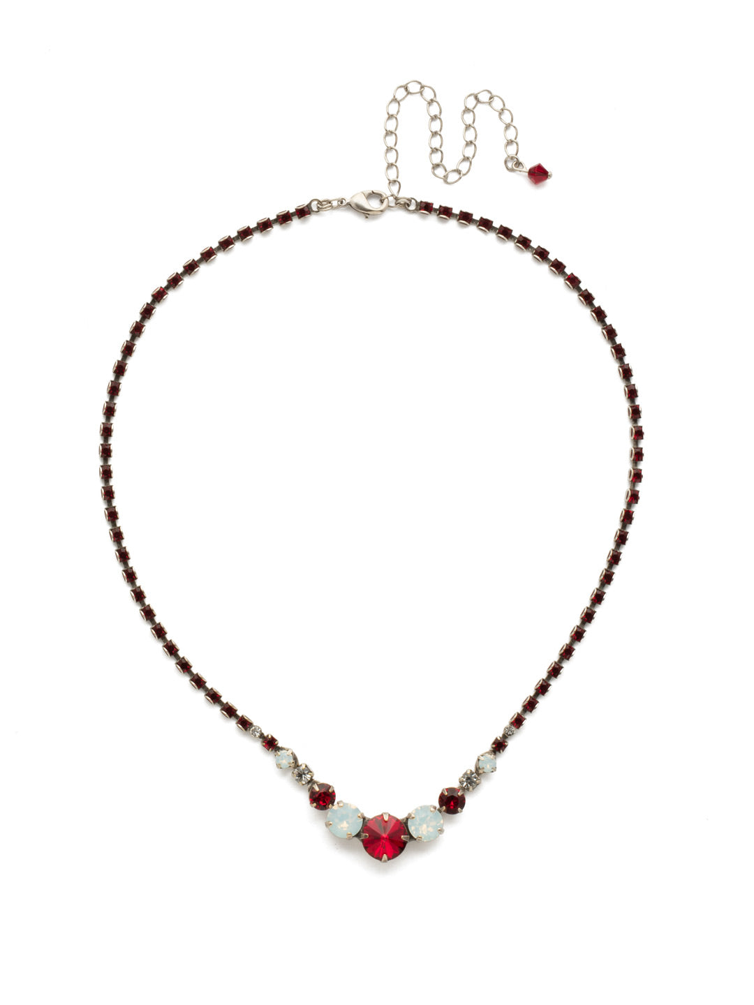 Round Up Necklace - NDU47ASCP - <p>Petite round crystals in a variety of settings adorn six larger crystal orbs to form this sleek style. From Sorrelli's Crimson Pride collection in our Antique Silver-tone finish.</p>