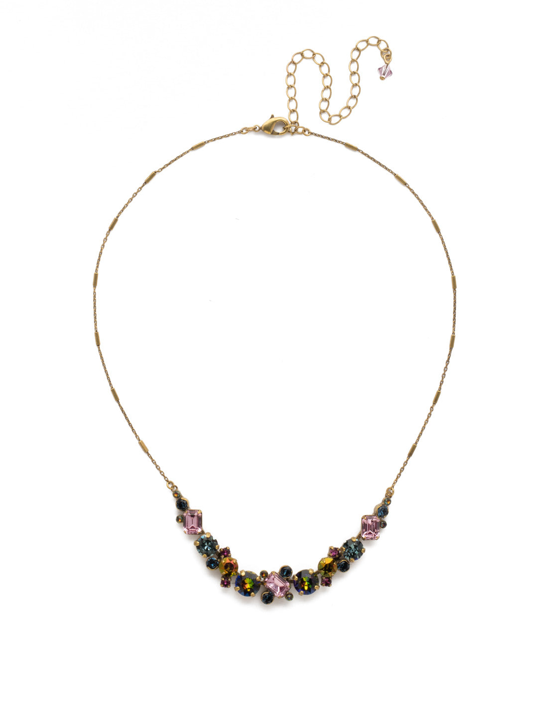 Datura Necklace - NDU64AGROP - A delicate half line necklace on a detailed chain that features a variety of crystal shapes.