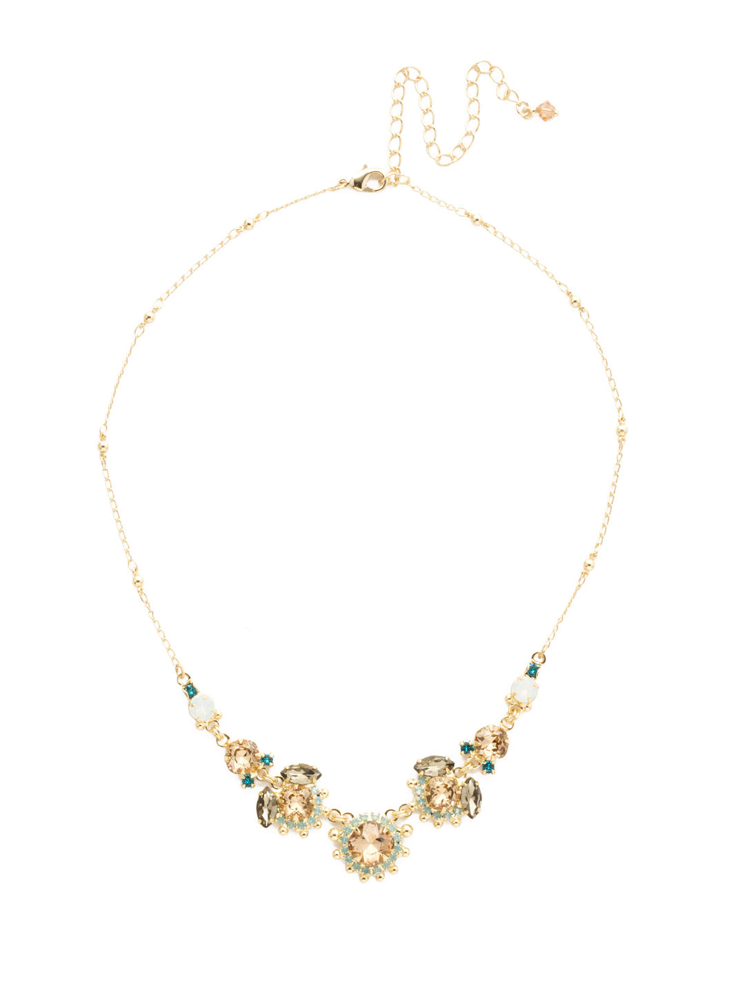 California Poppy Statement Necklace - NDU9BGDW - Elegance abounds with this assortment of round and navette crystal clusters adorned with metal ball details on a decorative chain.