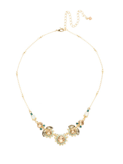 California Poppy Statement Necklace - NDU9BGDW - Elegance abounds with this assortment of round and navette crystal clusters adorned with metal ball details on a decorative chain.