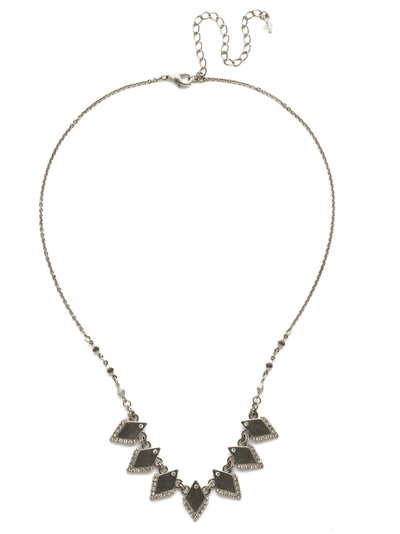 Points of View Necklace - NDW20ASCRY - A series of identical metal triangles with complementary crystals along the edges. From Sorrelli's Crystal collection in our Antique Silver-tone finish.