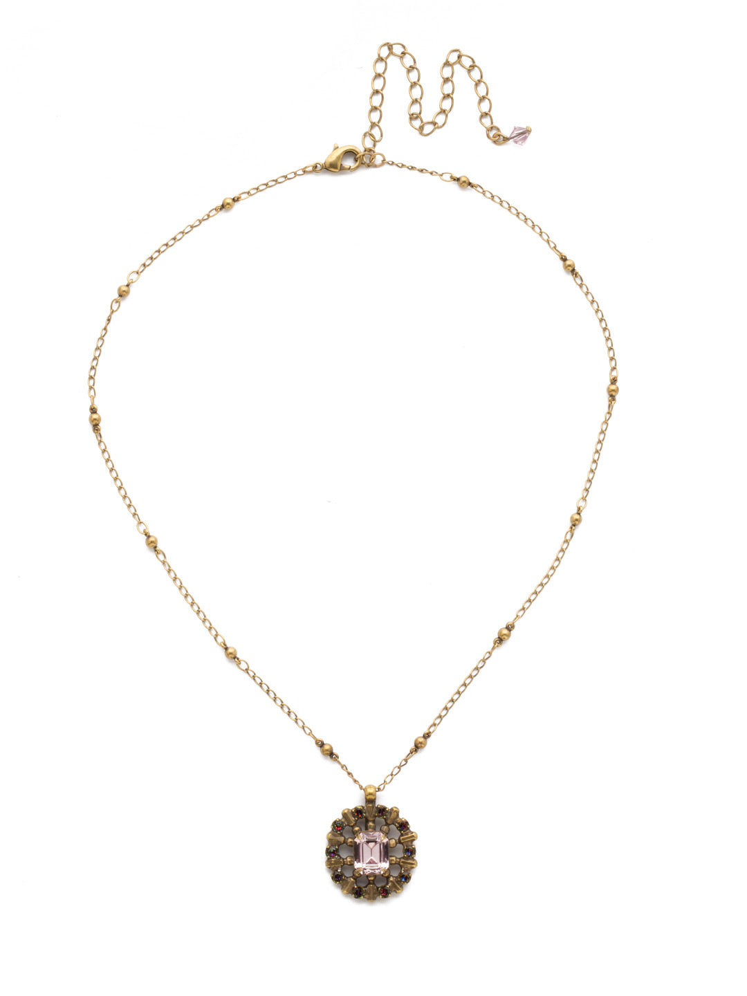 Abelia Necklace - NDW60AGROP - A fun twist on a simple pendant, an octagon stone takes center stage while metal spokes lead to an outer circle encrusted with small round crystals.
