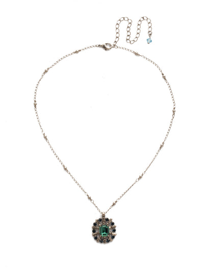 Abelia Necklace - NDW60ASBSD - A fun twist on a simple pendant, an octagon stone takes center stage while metal spokes lead to an outer circle encrusted with small round crystals.