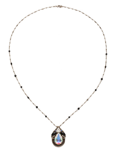 Armeria Pendant Necklace - NDX13ASBLT - A pendant necklace that is anything but simple! A pear shaped pendant nestles at the center of this piece and is outlined by a shield shaped crystal and navette cabochons on top and delicate braided chain on the bottom. From Sorrelli's Black Tie collection in our Antique Silver-tone finish.