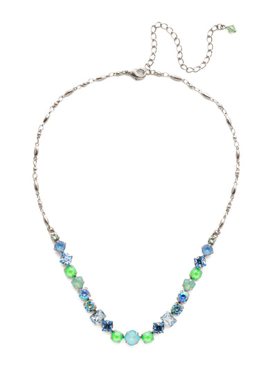 Papaver Tennis Necklace - NDX14ASBWB - <p>This classic half line crystal necklace features an assortment of geometric shapes finished with a delicate metal chain. From Sorrelli's Bluewater Breeze collection in our Antique Silver-tone finish.</p>