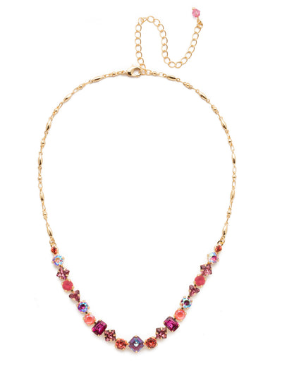 Papaver Tennis Necklace - NDX14BGBGA - This classic half line crystal necklace features an assortment of geometric shapes finished with a delicate metal chain. From Sorrelli's Begonia collection in our Bright Gold-tone finish.