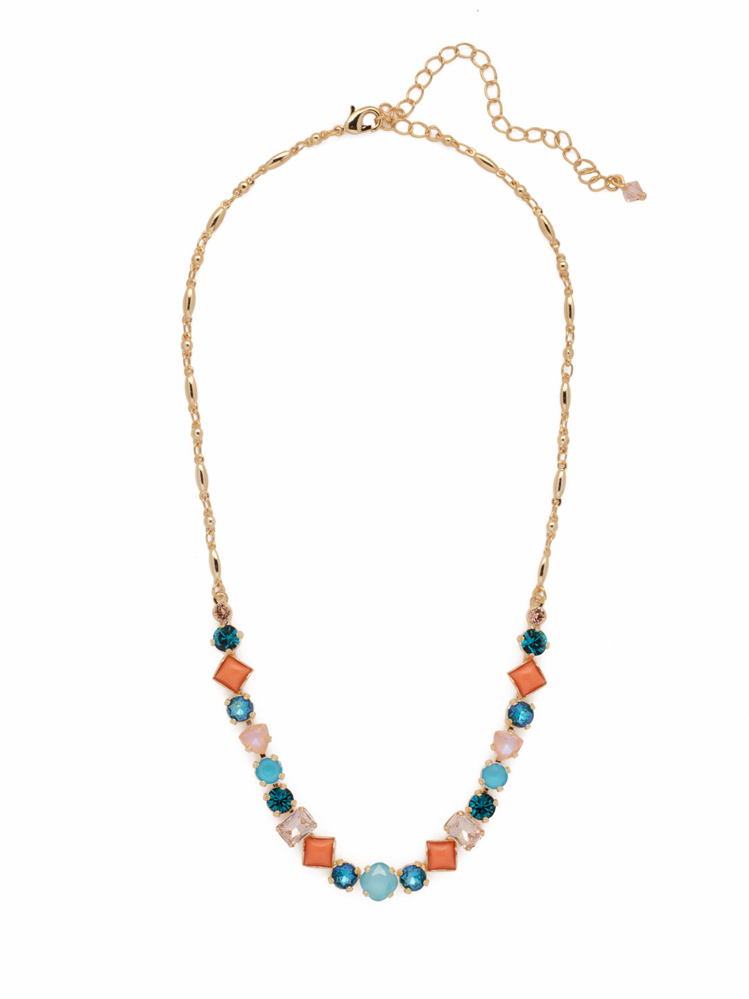 Papaver Tennis Necklace - NDX14BGSOP - <p>This classic half line crystal necklace features an assortment of geometric shapes finished with a delicate metal chain. From Sorrelli's South Pacific collection in our Bright Gold-tone finish.</p>