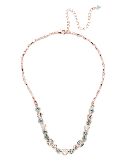 Papaver Tennis Necklace - NDX14RGCAZ - This classic half line crystal necklace features an assortment of geometric shapes finished with a delicate metal chain. From Sorrelli's Crystal Azure collection in our Rose Gold-tone finish.