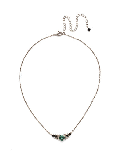 Araila Pendant Necklace - NDX3ASGDG - A small round cushion cut stone with metal details takes center stage while small rounds provide a delicate accent. From Sorrelli's Game Day Green collection in our Antique Silver-tone finish.