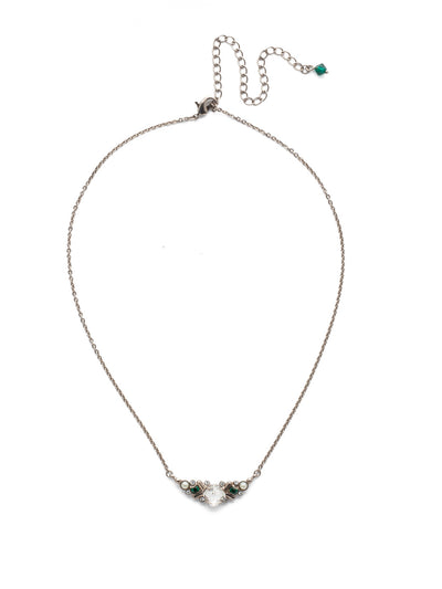Araila Pendant Necklace - NDX3ASSNM - A small round cushion cut stone with metal details takes center stage while small rounds provide a delicate accent. From Sorrelli's Snowy Moss collection in our Antique Silver-tone finish.